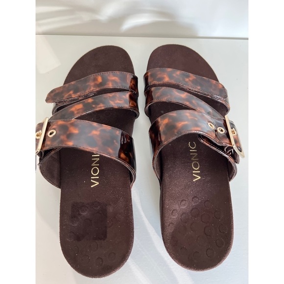 Vionic SKYLAR TORTOISE SHELL FAUX PATENT ORTHOPEDIC SLIDE - SIZE 9 - Picture 3 of 7